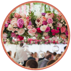 pink and white hanging floral arrangement